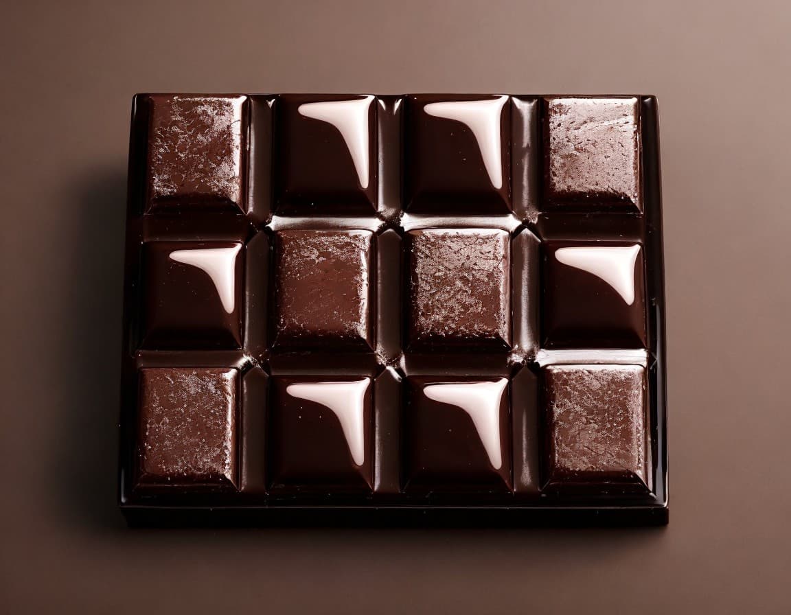 A tempered 78% dark chocolate bar, seen from above
