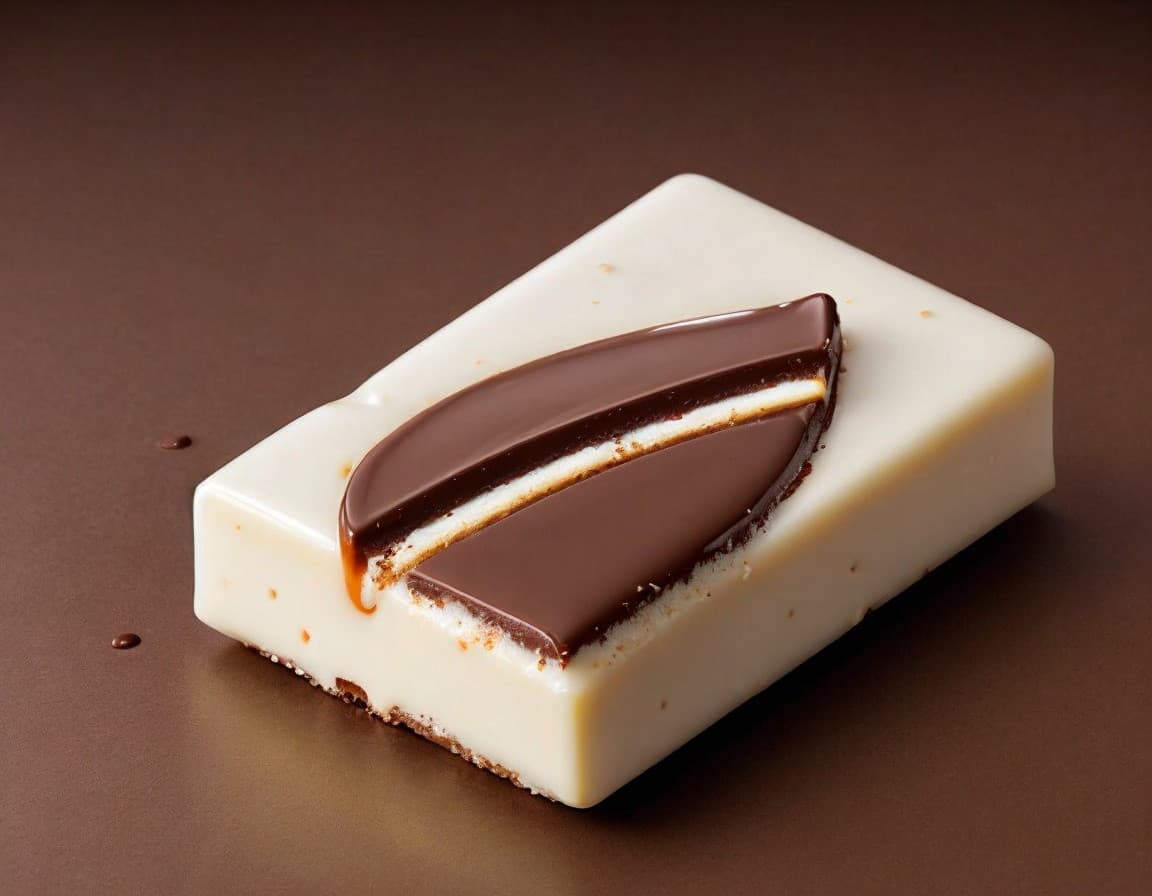 A white chocolate block finished with a dark chocolate curl